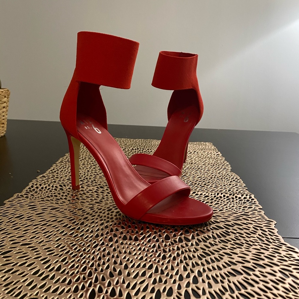 Red ankle strap heels
